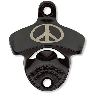 Black Powder Coated, Engraved Peace Sign STARR "X" bottle opener Thumbnail