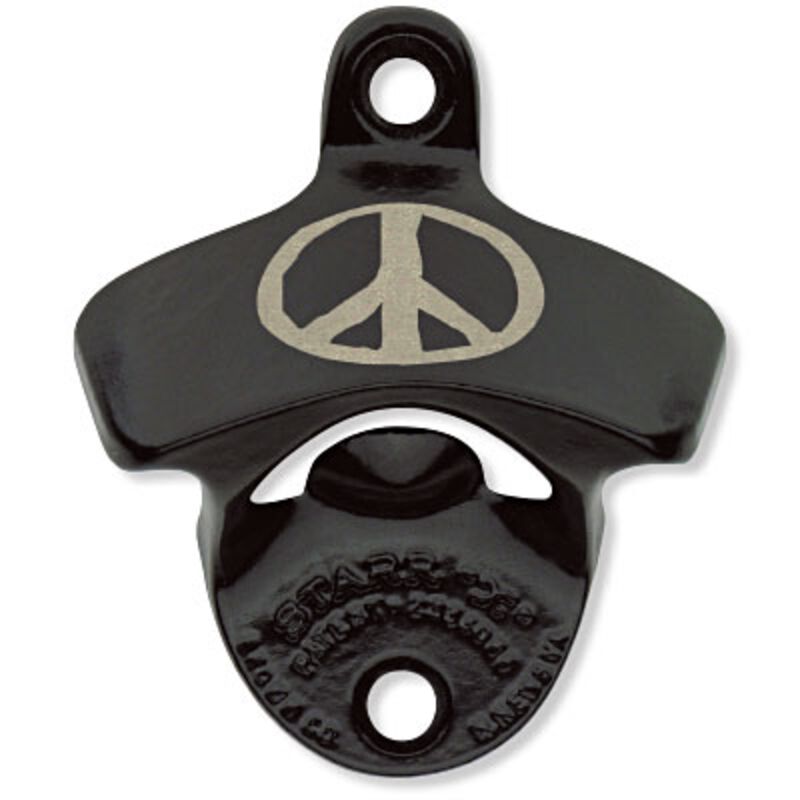Black Powder Coated, Engraved Peace Sign STARR "X" bottle opener Thumbnail