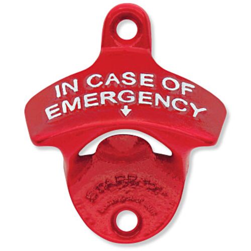 Red Powder Coated, Embossed In Case of Emergency STARR "X" bottle opener Thumbnail