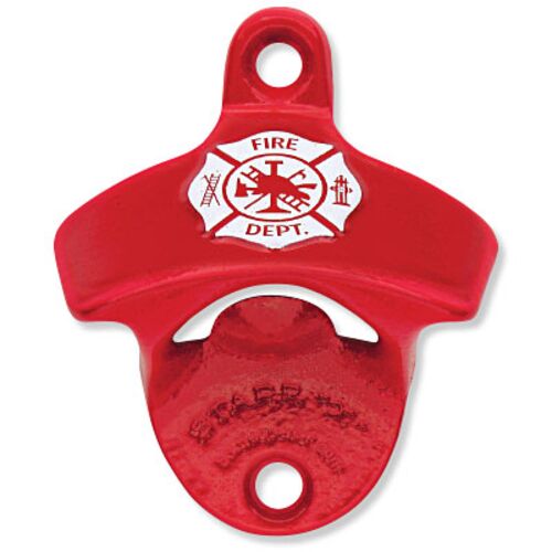 Red Powder Coated, Embossed Fireman Maltese STARR "X" bottle opener Thumbnail