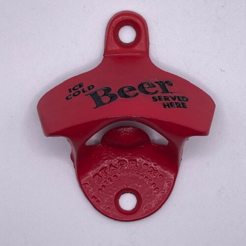 Red Powder Coated, Deep Engraved Ice Cold BEER Served Here STARR "X" bottle opener Thumbnail