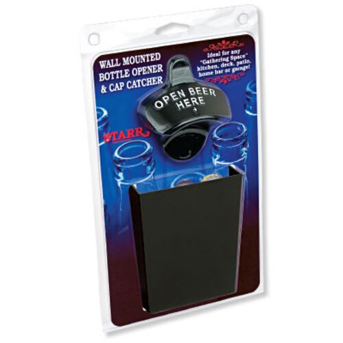 Black Open BEER Here STARR "X" opener and small black metal bottle cap catcher SET Thumbnail